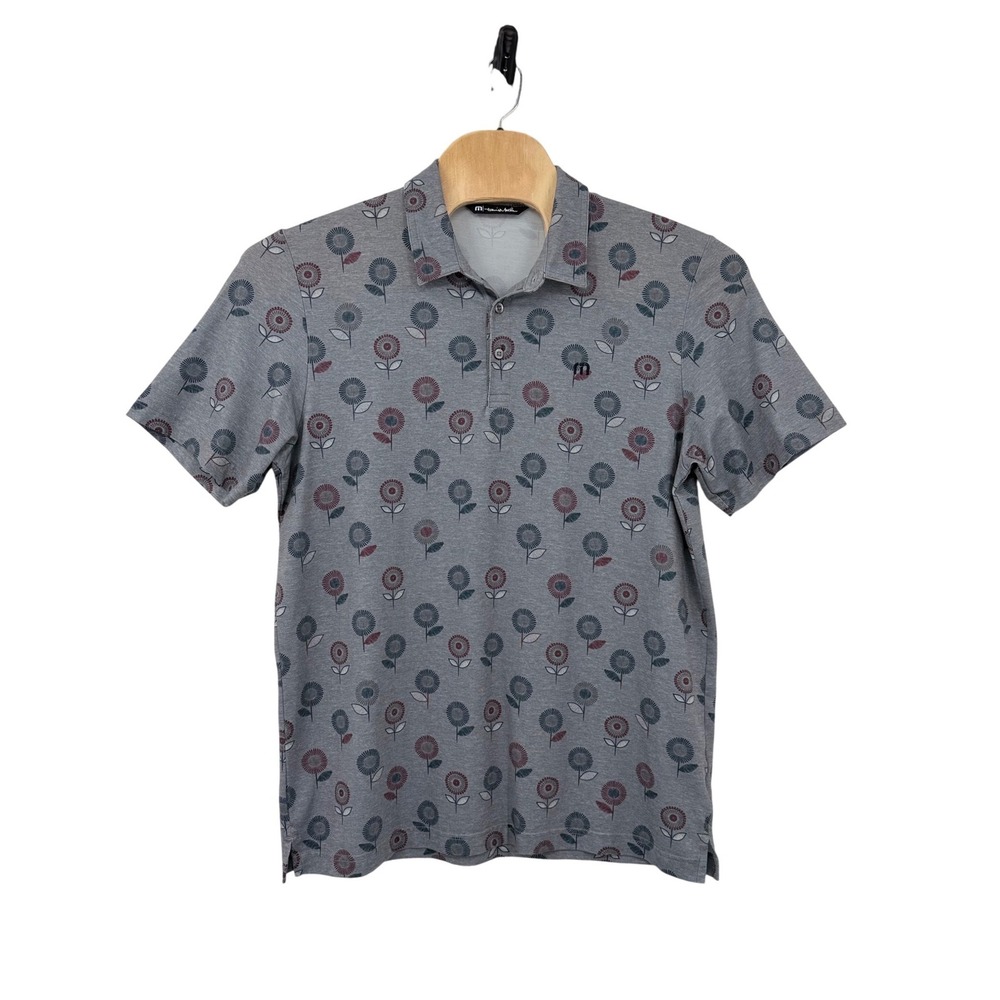 TravisMathew Polo Shirt Mens XL Grey Floral Sunburst Performance 1MZ130